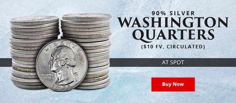 SILVER AT SPOT! 90% Silver Washington Quarters ($10 FV, Circulated)