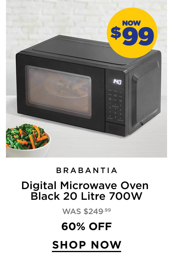 Now $99 Brabantia	Digital Microwave Oven Black 20 Litre 700W