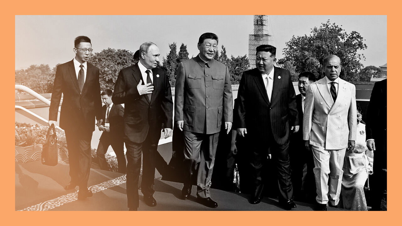 China’s President Xi Jinping (C), North Korea’s leader Kim Jong Un (3rd R) and Russia’s President Vladimir Putin (2nd L) arrive for a reception in the Great Hall of the People, following a military parade marking the 80th anniversary of victory over Japan and the end of World War II, in Beijing on September 3, 2025.