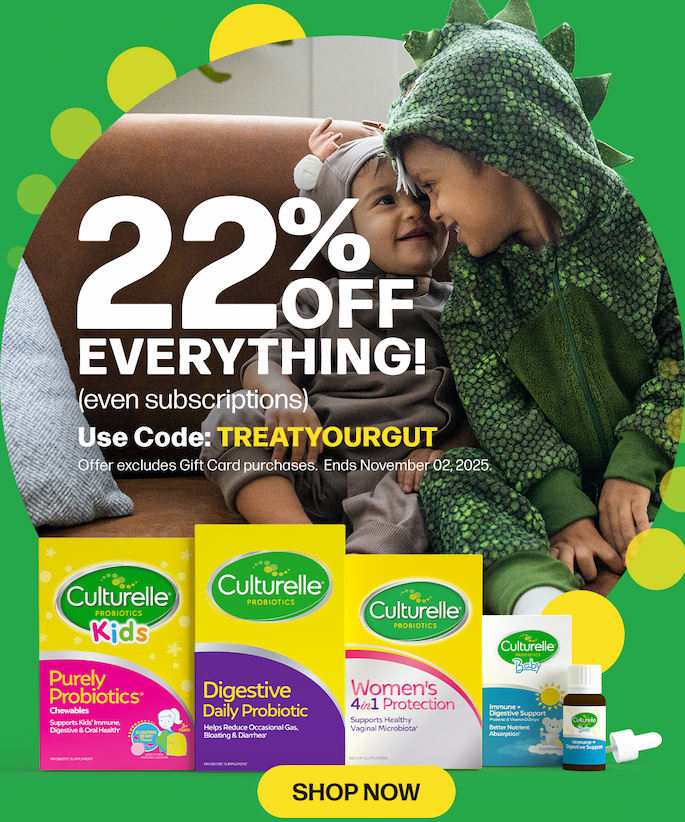 22% off everything (even subscriptions)! Use code TREATYOURGUT at checkout. Offer excludes gift card purchases. Ends November 2, 2025. Click to shop now!