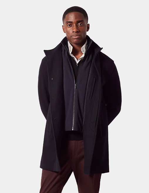 Navy Wool Funnel Neck Coat