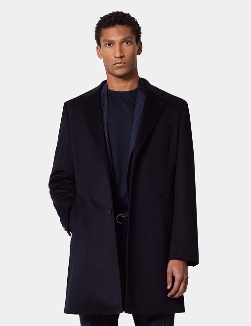 Navy Wool Cashmere Overcoat