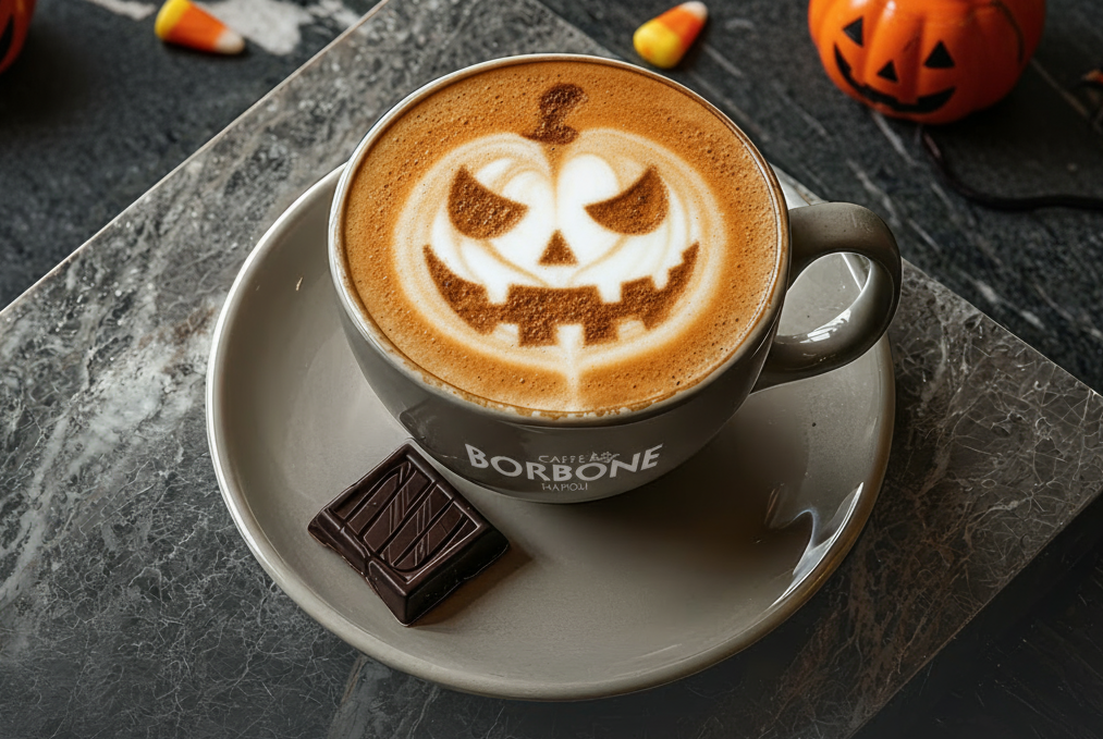 an image of a cup of coffee with a pumpkin face on it