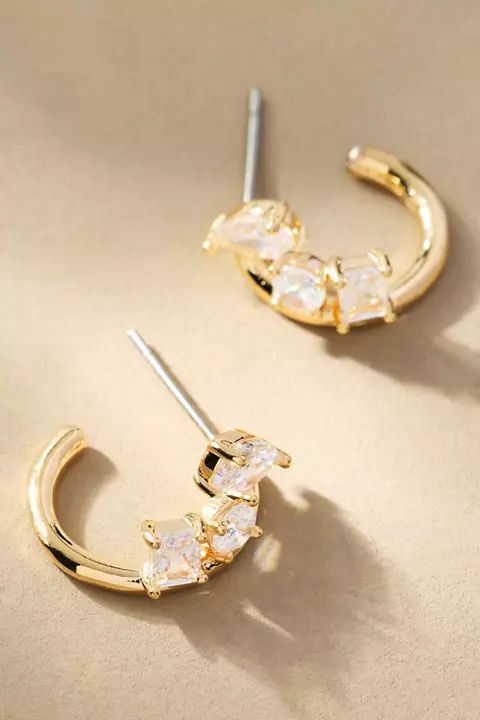 Jagged Crystal Huggie Hoop Earrings