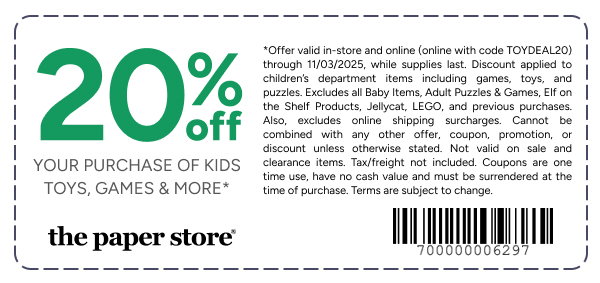 20% off your purchase of kids toys, games & more* coupon