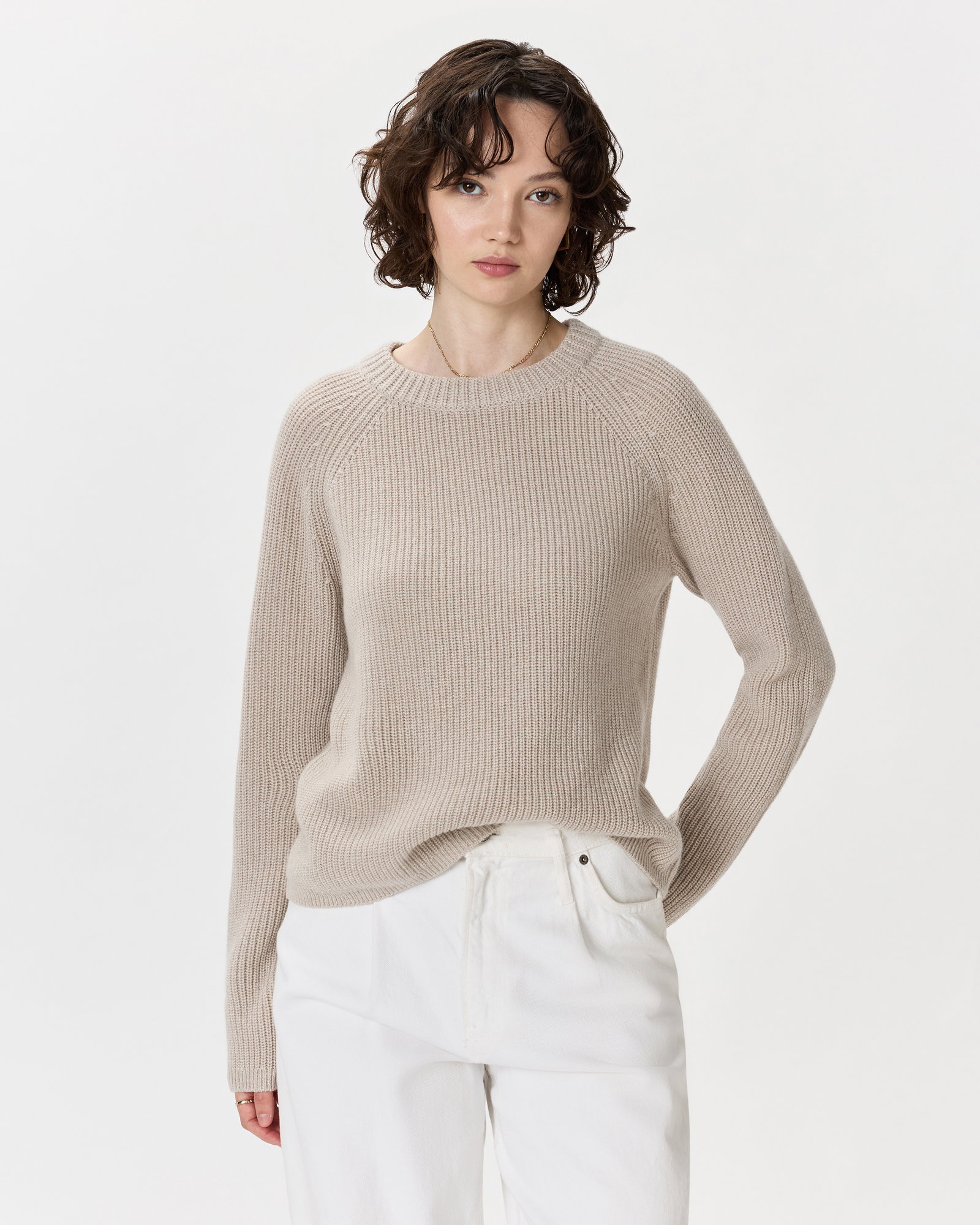 Mongolian Cashmere Fisherman Crewneck Sweater