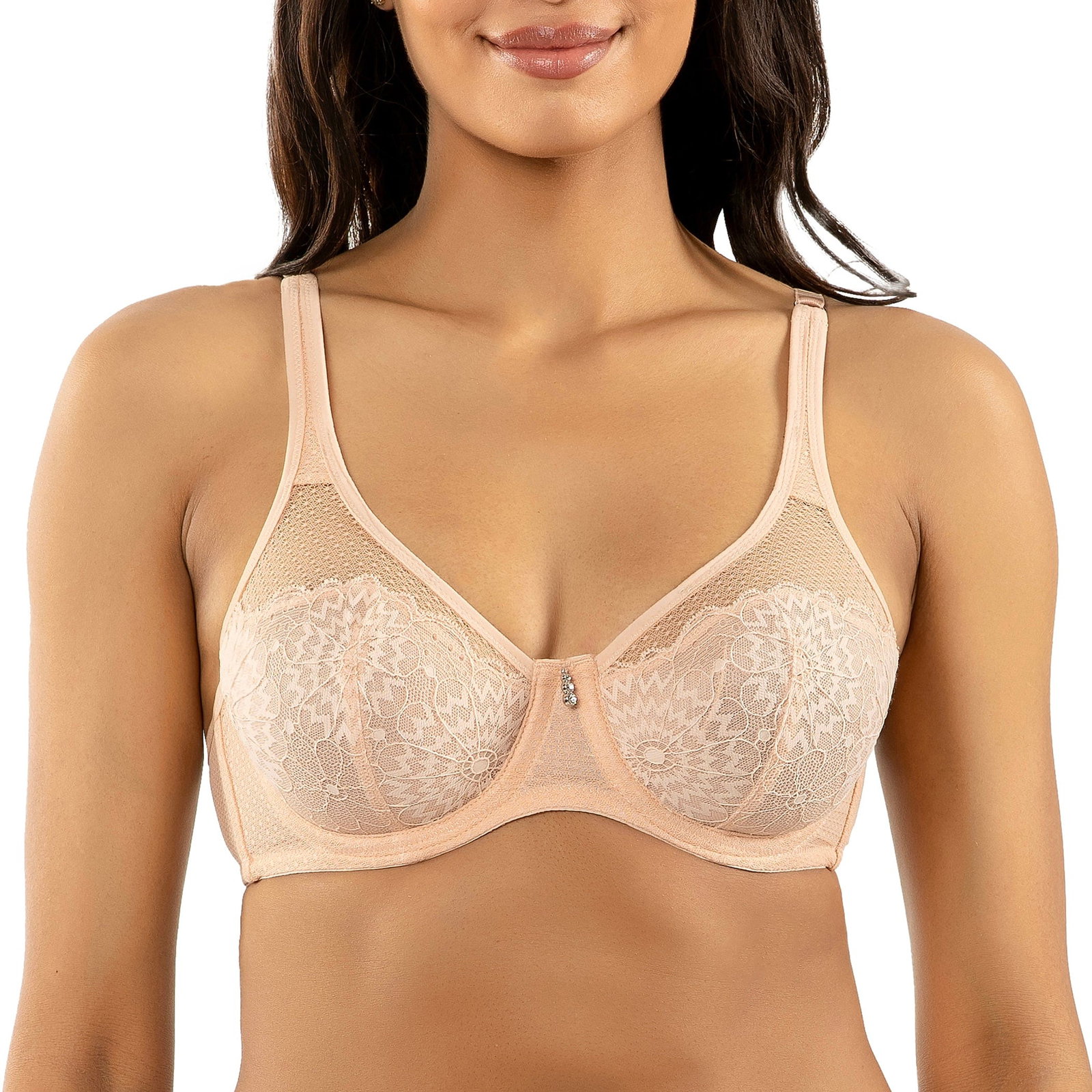 Image of PARFAIT Luxlacy P9002 Pretty Lace And Mesh Full Busted Full Coverage Unlined Non-padded Wired Bra - Cameo Rose