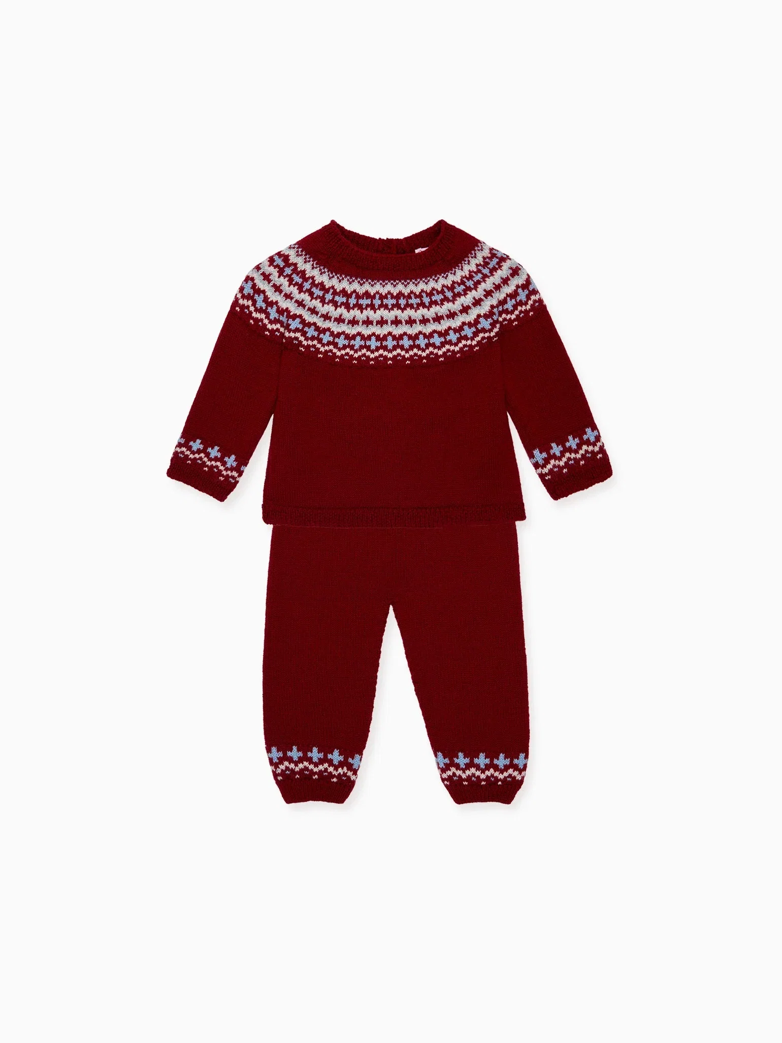 Image of Burgundy Lyle Merino Fair Isle Baby Knitted Set