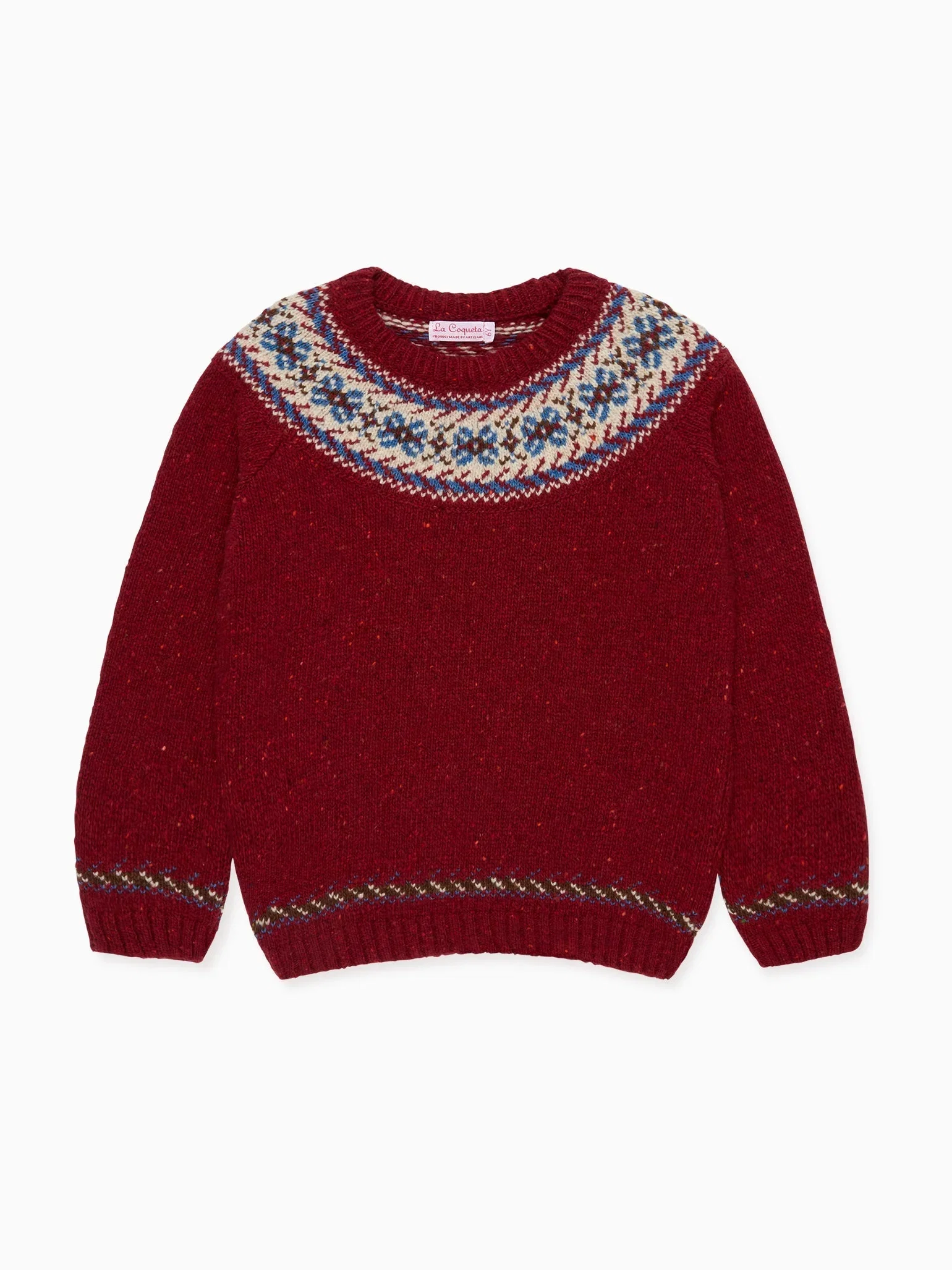 Image of Dark Red Merino Fair Isle Kids Sweater
