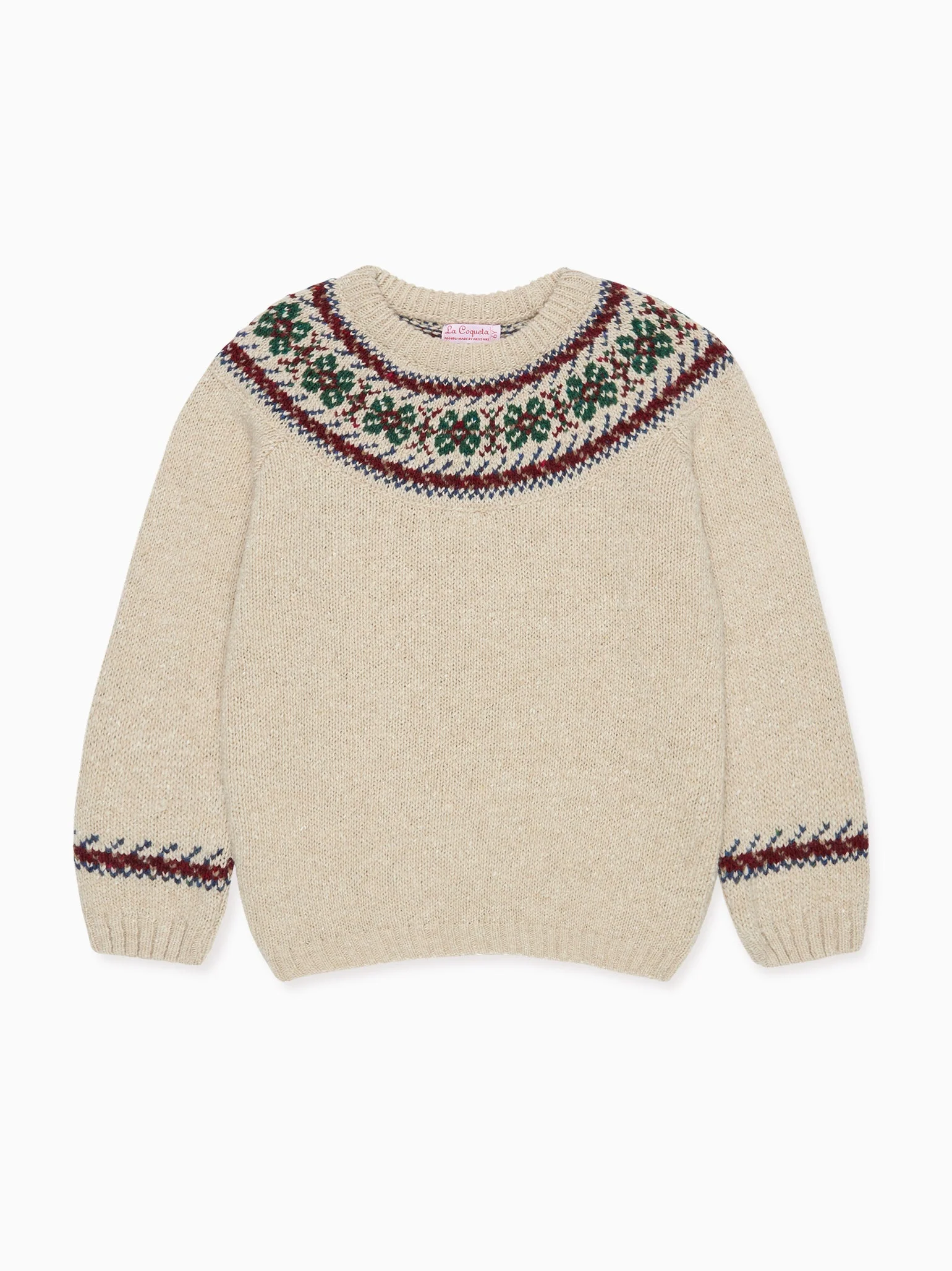 Image of Oatmeal Melange Merino Fair Isle Kids Sweater