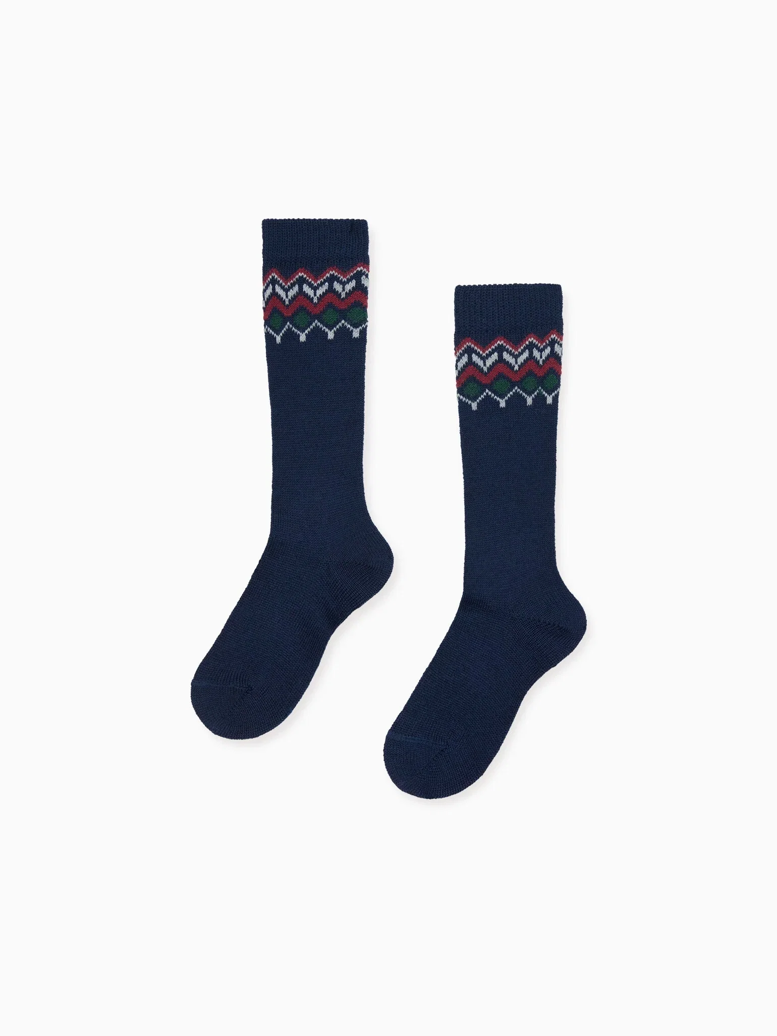 Image of Navy Fair Isle Kids Knee High Socks
