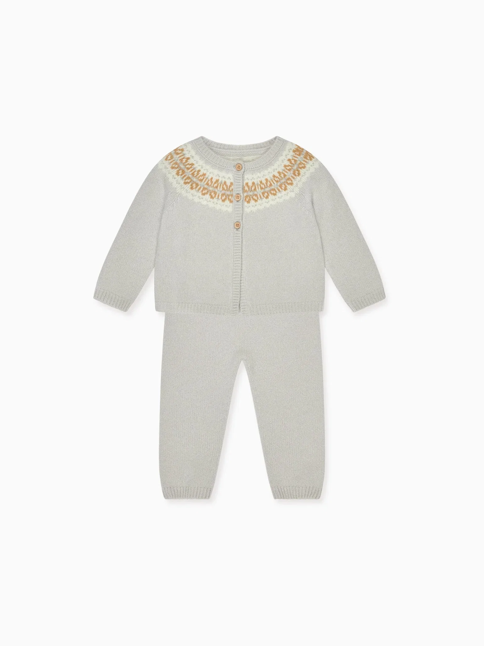 Image of Soft Grey Dulce Cashmere Fair Isle Baby Knitted Set