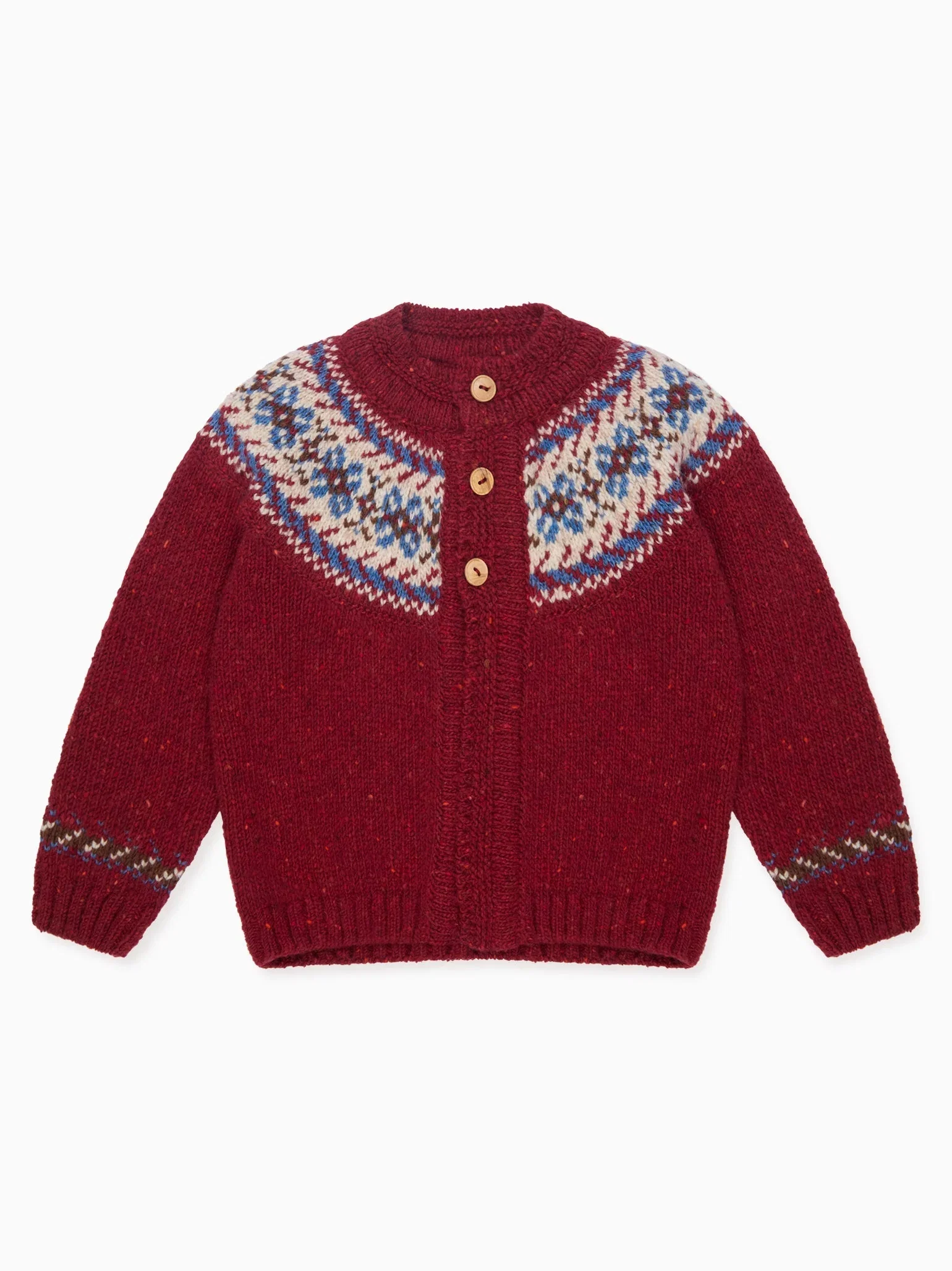 Image of Dark Red Merino Fair Isle Baby Cardigan