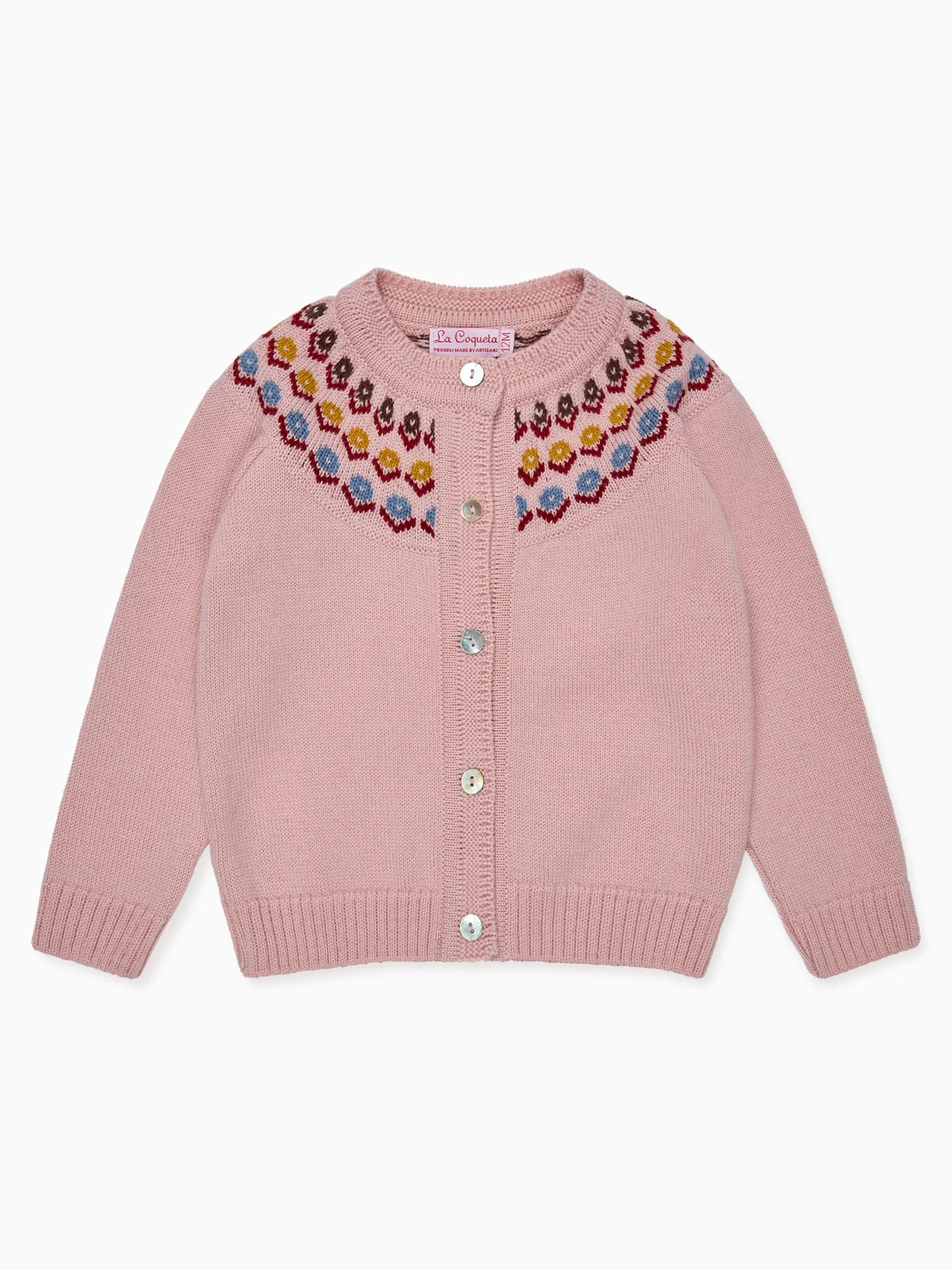 Image of Dusty Pink Nelia Merino Fair Isle Baby Girl Cardigan