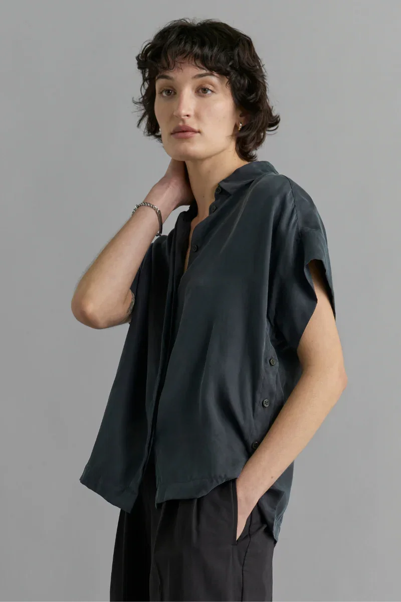 Image of Steel Blue Cupro Lotus Shirt