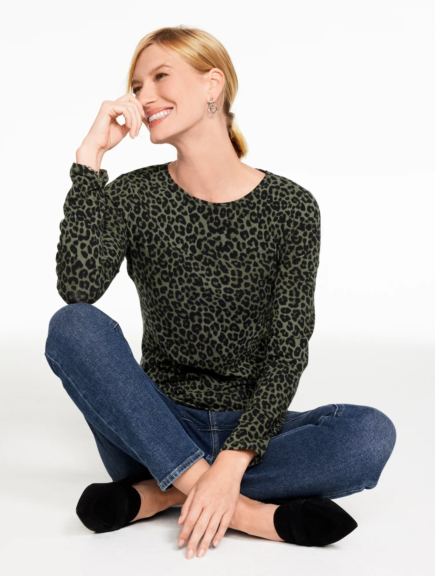 Image of Long Sleeve Crewneck Tee - Leopard