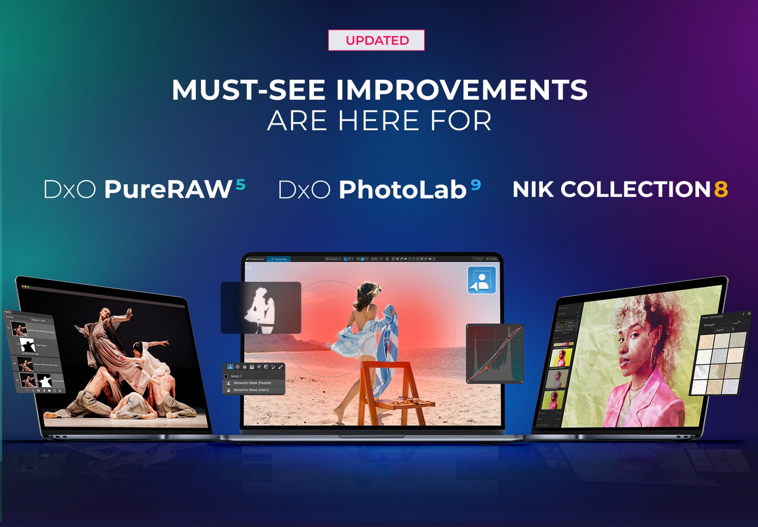 Updated. Must-see improvements are here for DxO PureRAW 5, DxO PhotoLab 9 et Nik Collection 8.