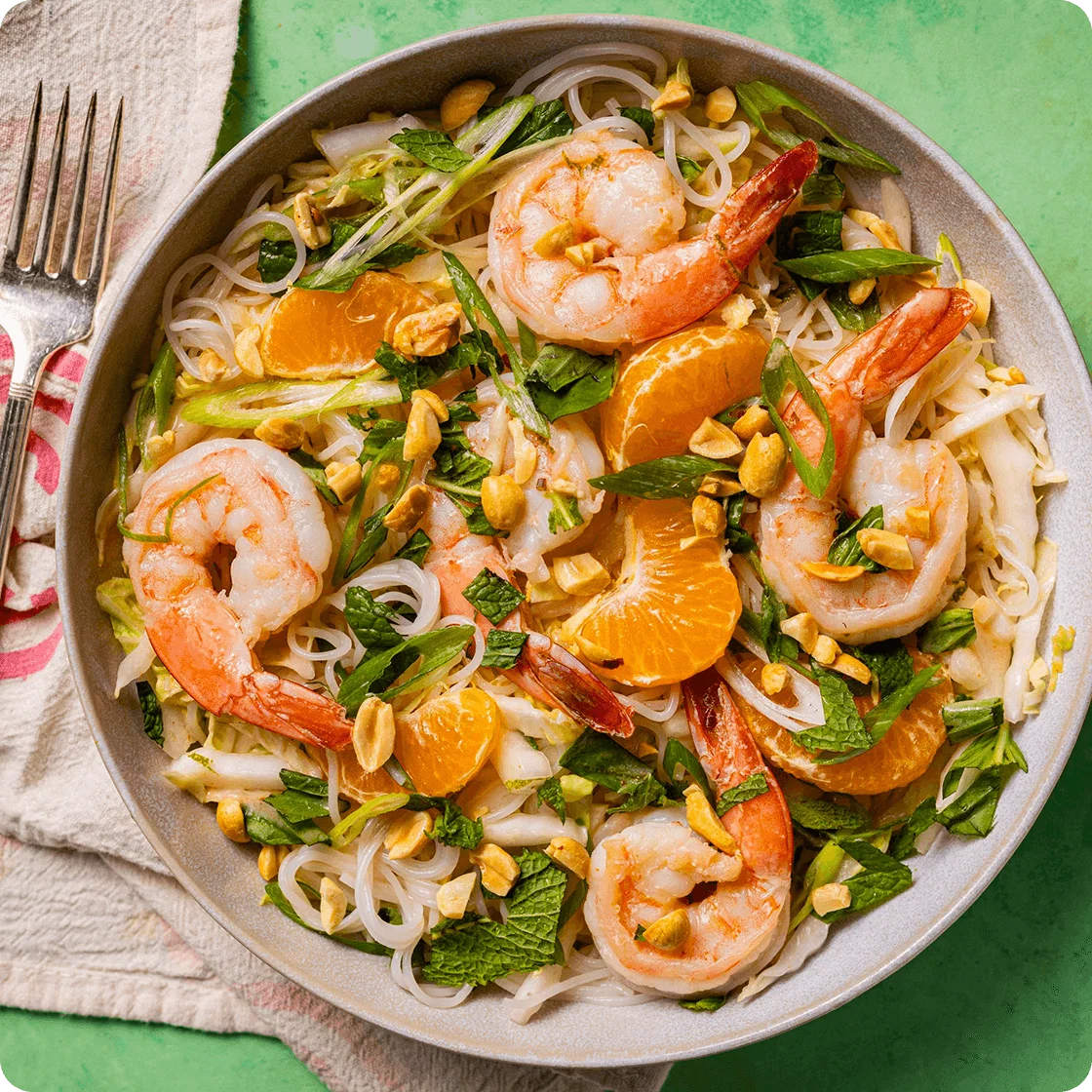 Napa Cabbage and Noodle Salad with Shrimp and Citrus