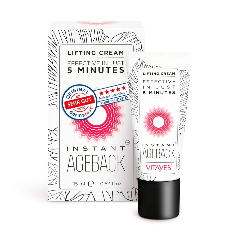 Instant Ageback Anti Aging Creme gegen Augenringe & Tränensäcke, glatte Haut in 5 Minuten, Soforteffekt bei Falten & schlaffer Haut Lifting Creme 15ml