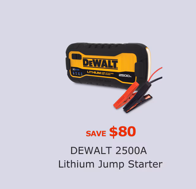 Dewalt 2500A Lithium Jump Starter. Save $80.