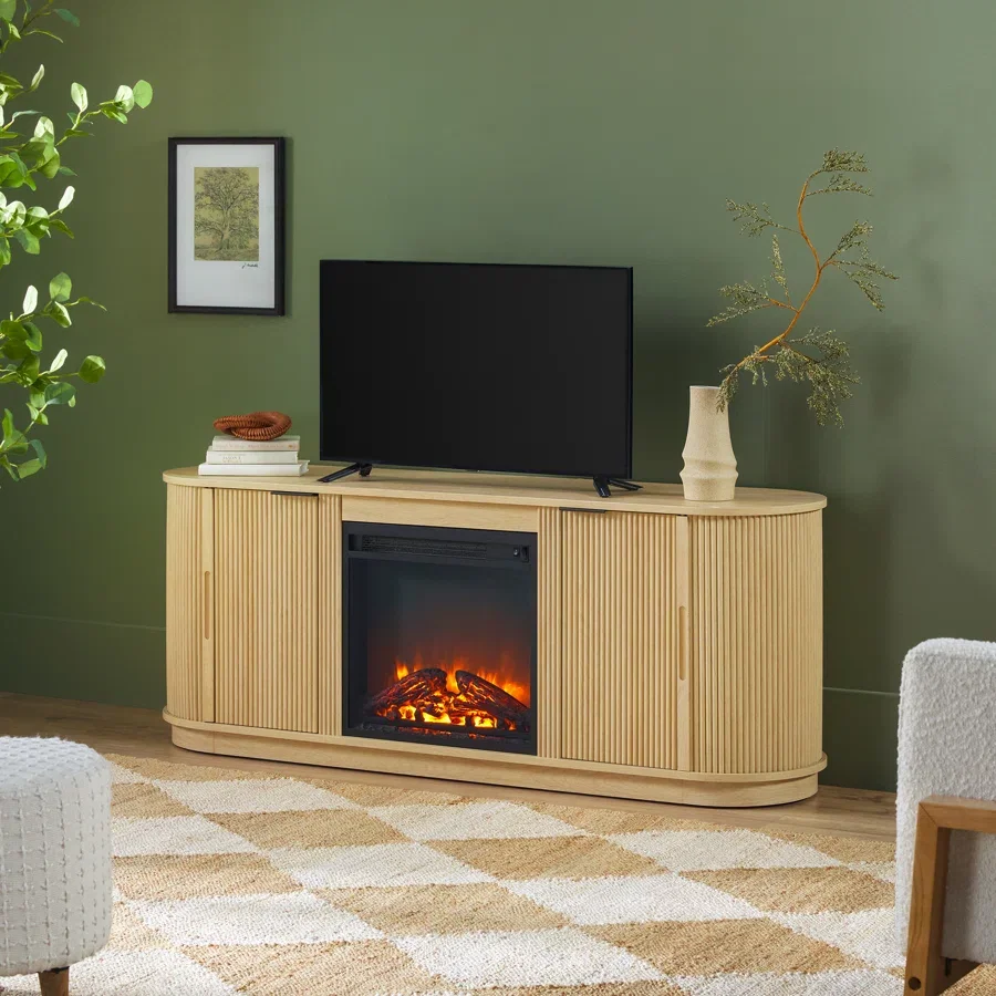 Dragelin Modern Reeded Fireplace TV Stand