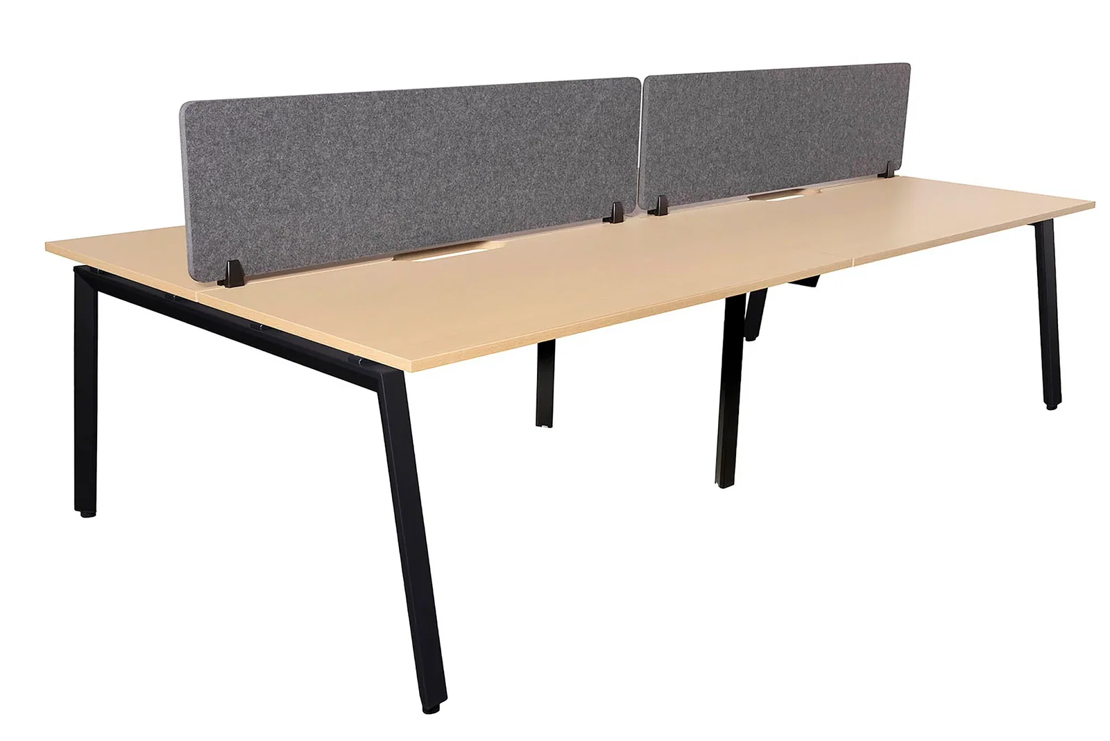 Daytona 4 Person Double Sided Workstation - With Screen - Natural Oak/Black / Dark Grey / 3000mm W x 1520mm D x 730mm H