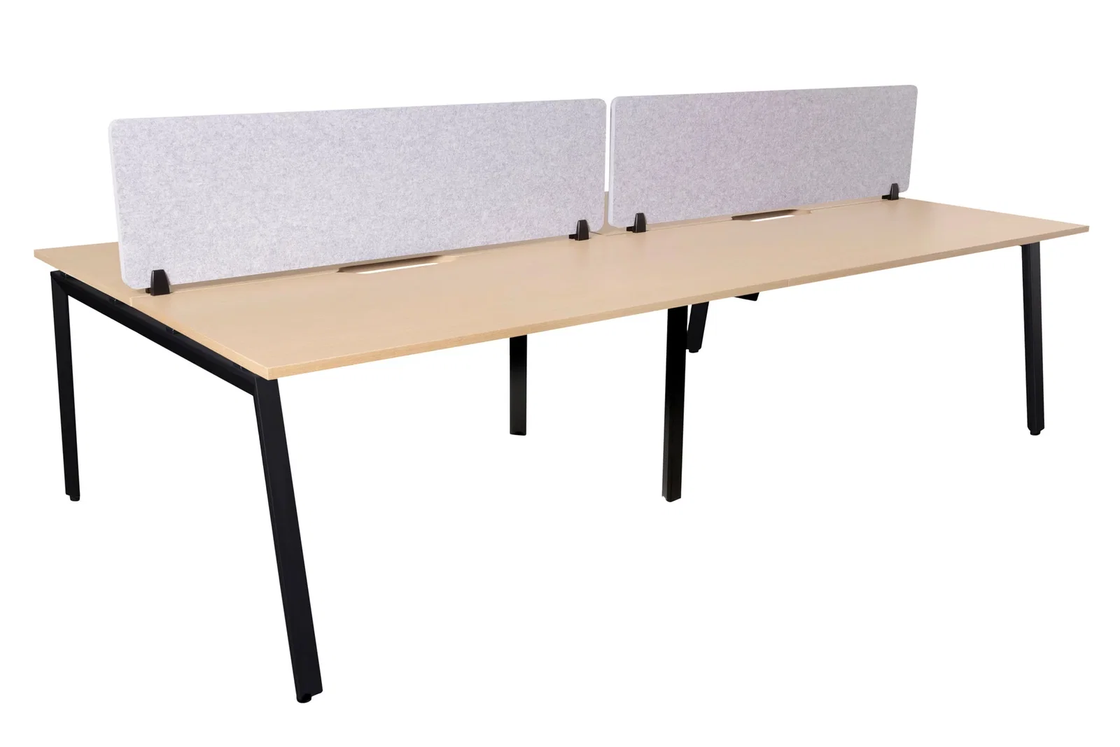 Daytona 4 Person Double Sided Workstation - With Screen - Natural Oak/Black / Marble Grey / 3000mm W x 1520mm D x 730mm H