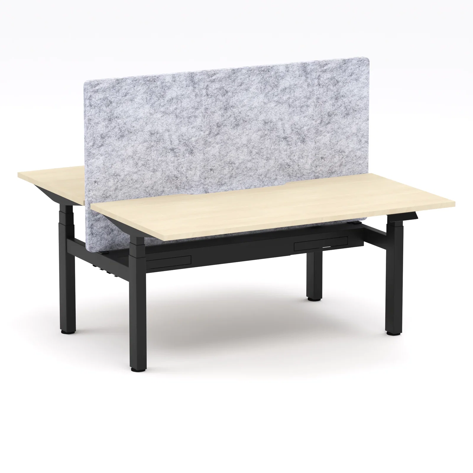 Montana Electric Standing 2-Person Double-sided Desk Workstation - Black Frame - With Cable Management Tray and Marble Grey AcoustiQ Screen (3 Stages)