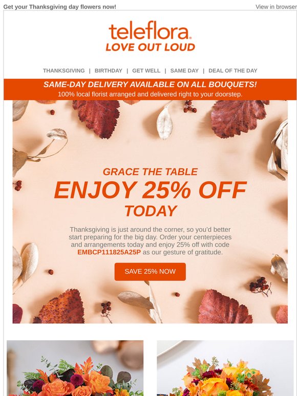 Teleflora Promo Code Teleflora: Grace the Table 🦃 25% Off Now | Milled