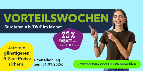 Vorteilswochen: 25 % Rabatt auf über 100 Kurse