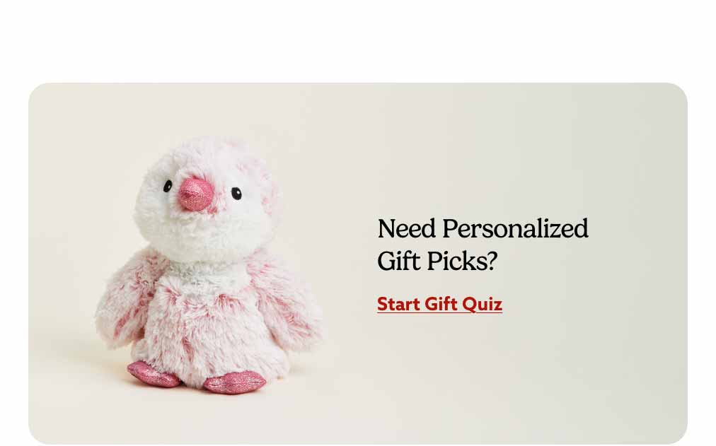 Pink Penguin on a beige background. Start Gift Quiz.