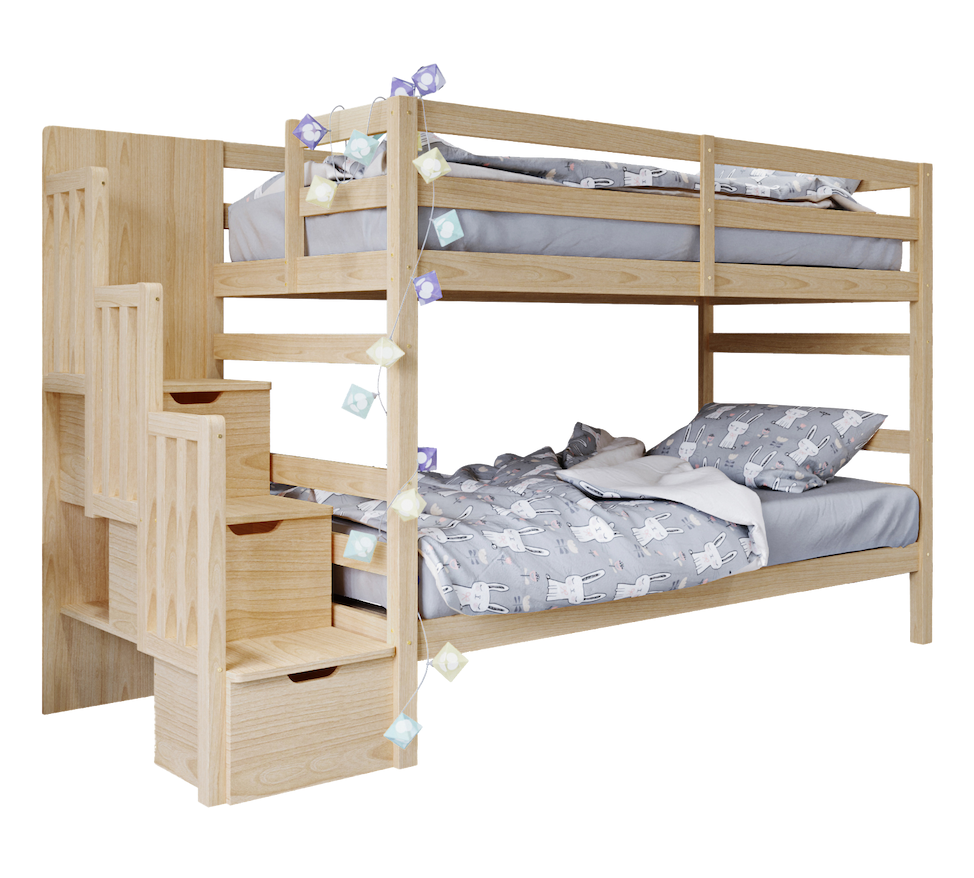 Galla Solid Pine Wood Staircase Storage Bunk Bed in Natural