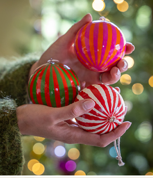 Papier-mâché Striped Carnival Baubles