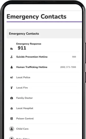 Photo of a phone displaying the Emergency Contacts on a Troomi phone