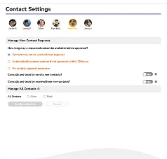 Screenshot of Contact Settings in the Troomi Parent Portal