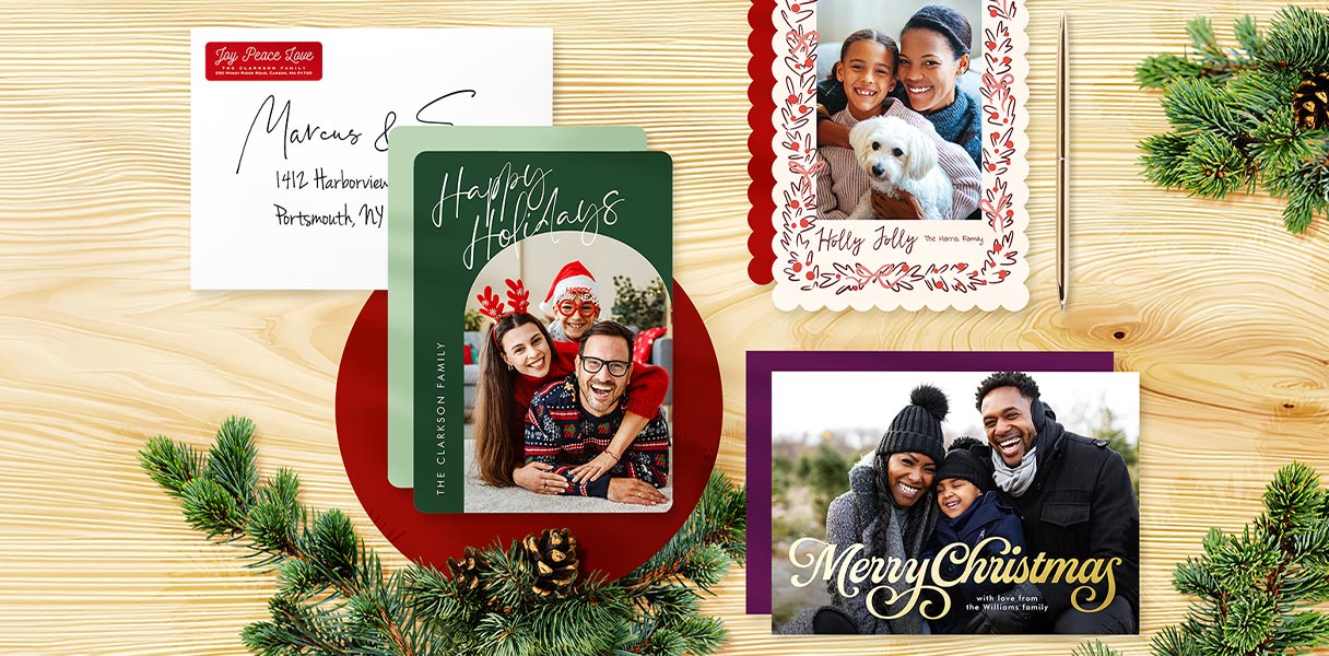 Assorted Christmas cards with family photos