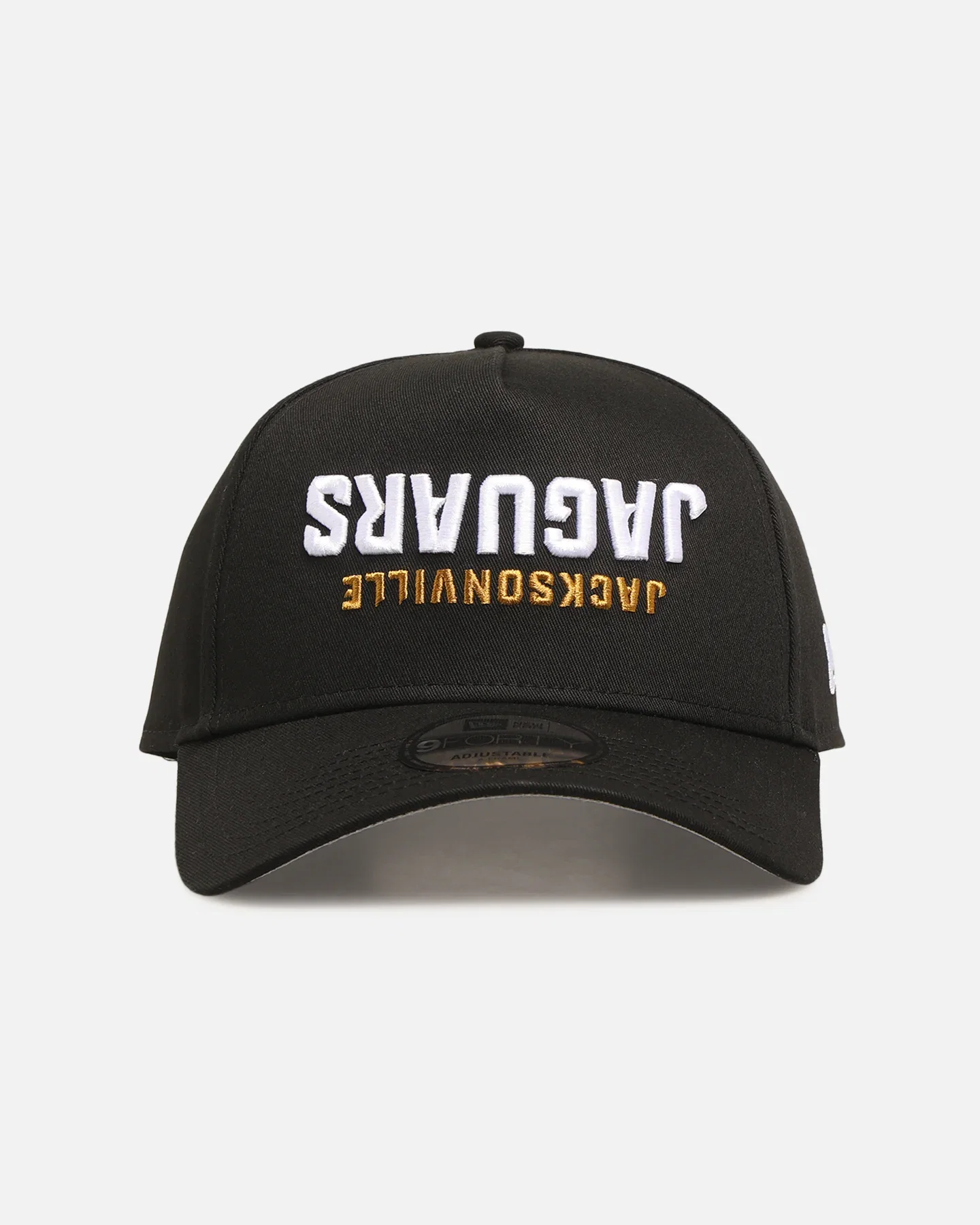 Image of New Era Jacksonville Jaguars 'Upside Down Logo' 9FORTY A-Frame Snapback Black