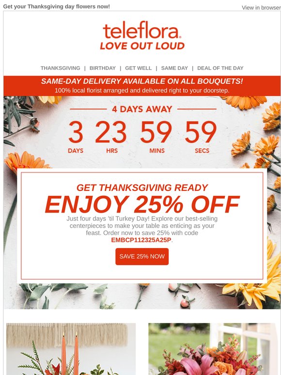 Teleflora Promo Code Teleflora: Countdown to Thanksgiving 🦃🔥 25% Off Now | Milled