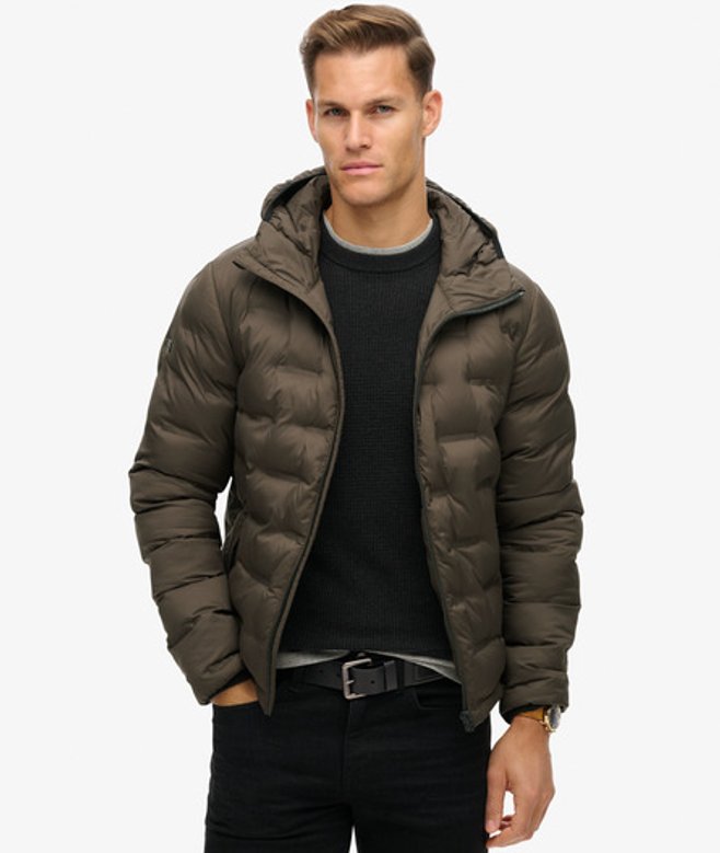 Hooded Quilted Puffer Coat - Brown