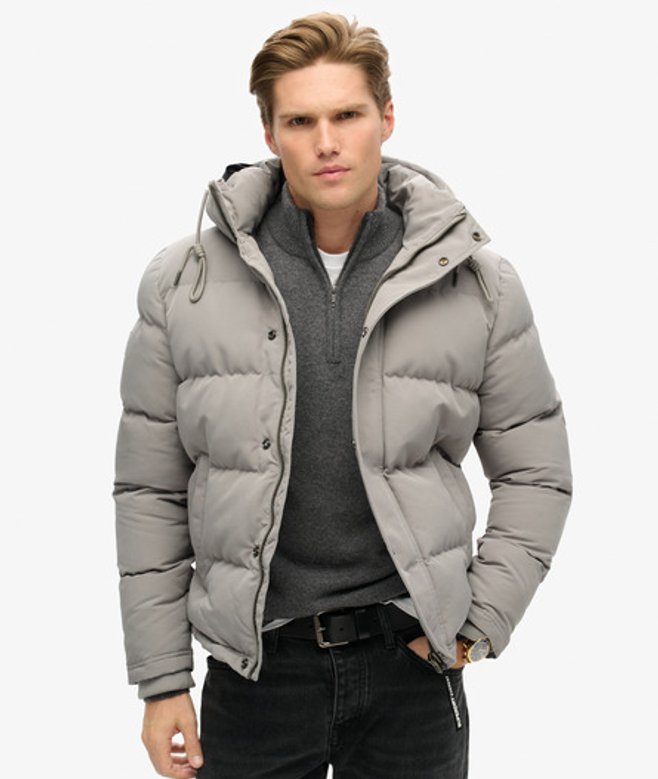 Everest Short Hooded Puffer Jacket - Grey