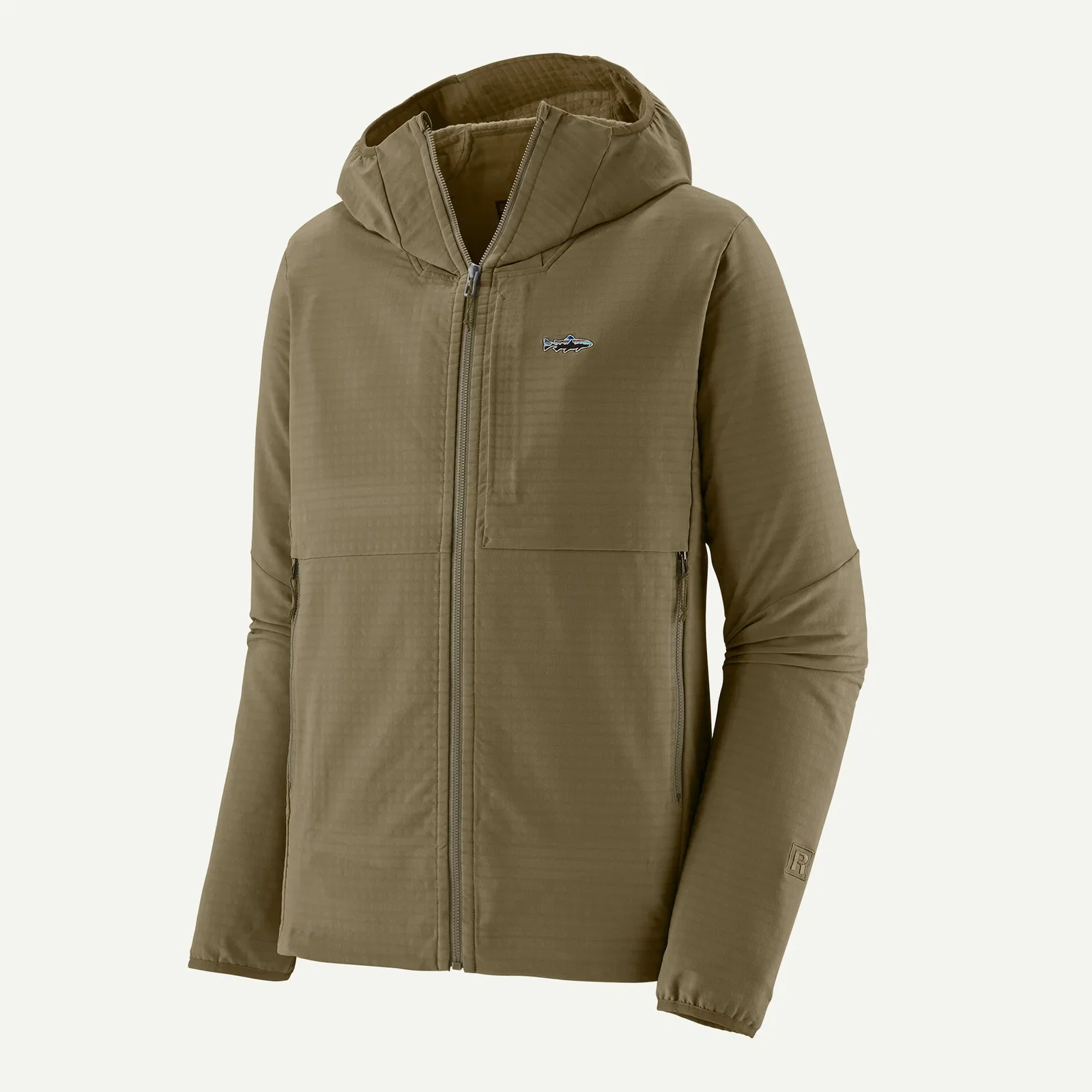 Image of Patagonia Men's R1 TechFace Fitz Roy Trout Hoody - Dark Ash
