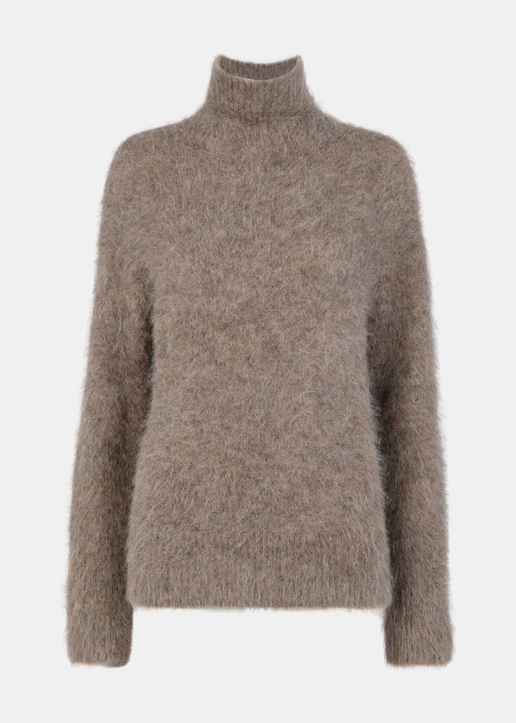 Neutral Alpaca Blend Funnel Knit