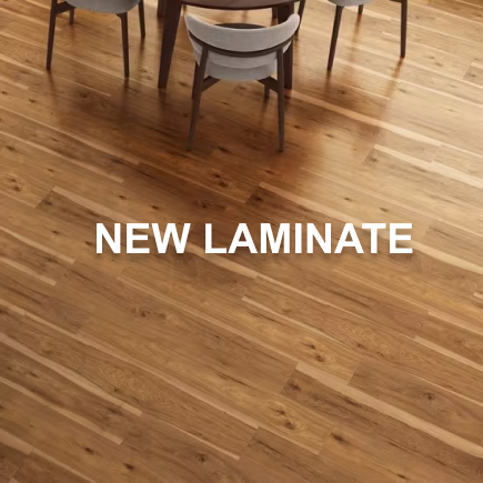 Text: New Laminate Image: Kitchen with light red-brown wood-look laminate.