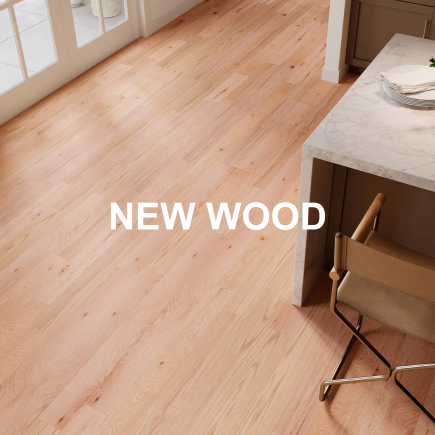 Text: New Wood Image: Study with strawberry blonde thin-plank wood floors