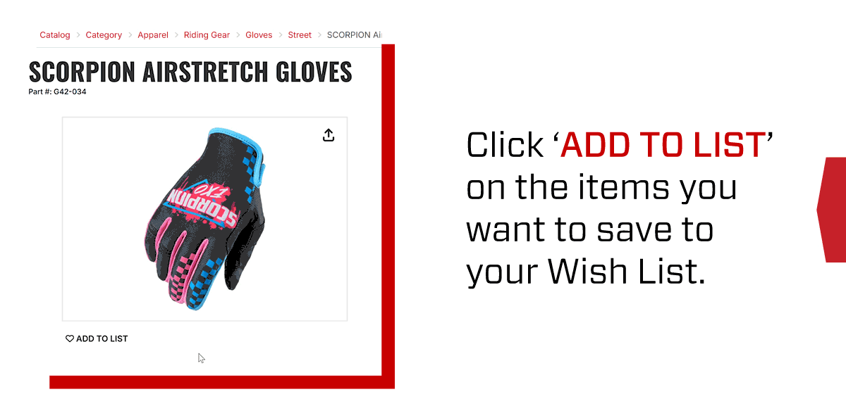 Click 'Add to list' on the items you want to save to your Wish List