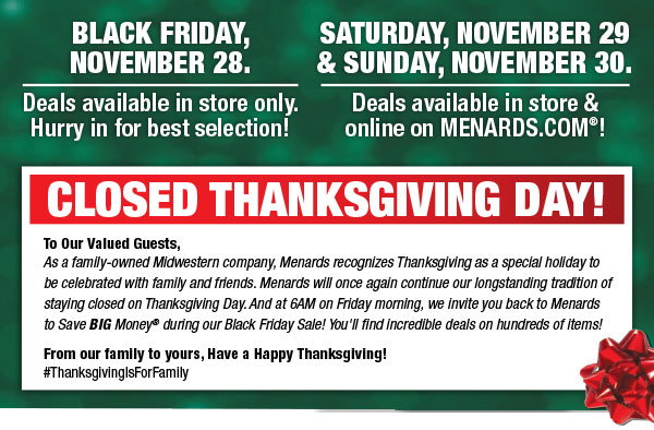Closed Thanksgiving Day!