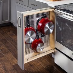 3 Inch Filler Space Pull-out Peg Board Organizer, 3 Inch Width x 30 Inch Height x 23 Inch Depth Required, Wood/Stainless Steel