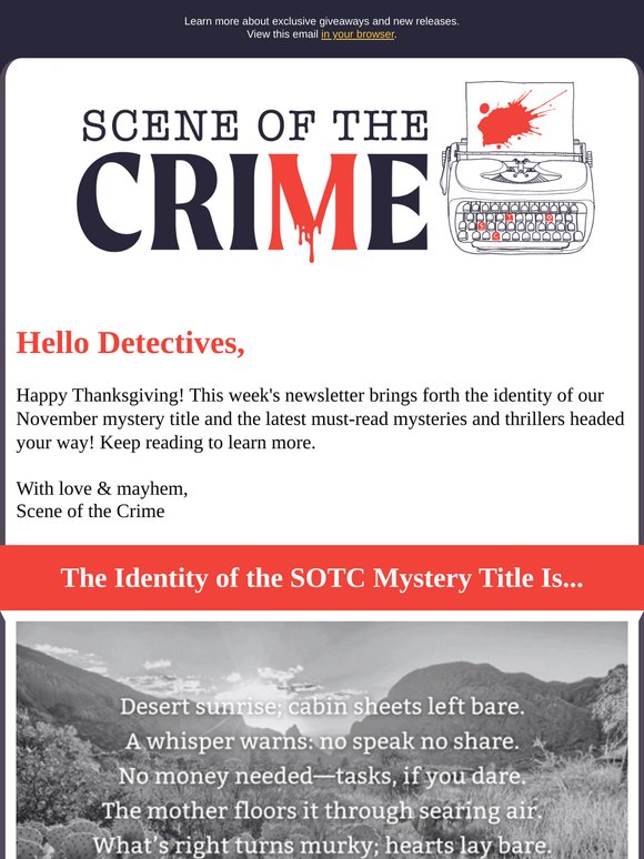 HarperCollins: Happy Thanksgiving from Scene of the Crime | Milled