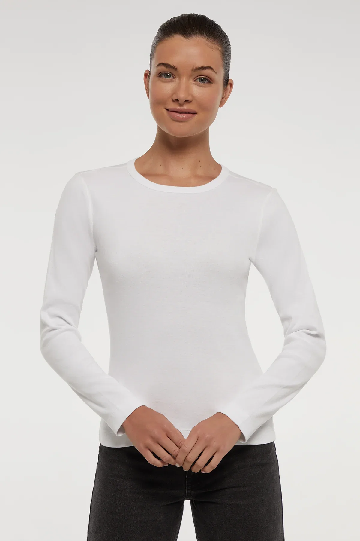 Image of Ribbed Crew-Neck Long Sleeve Tee | White