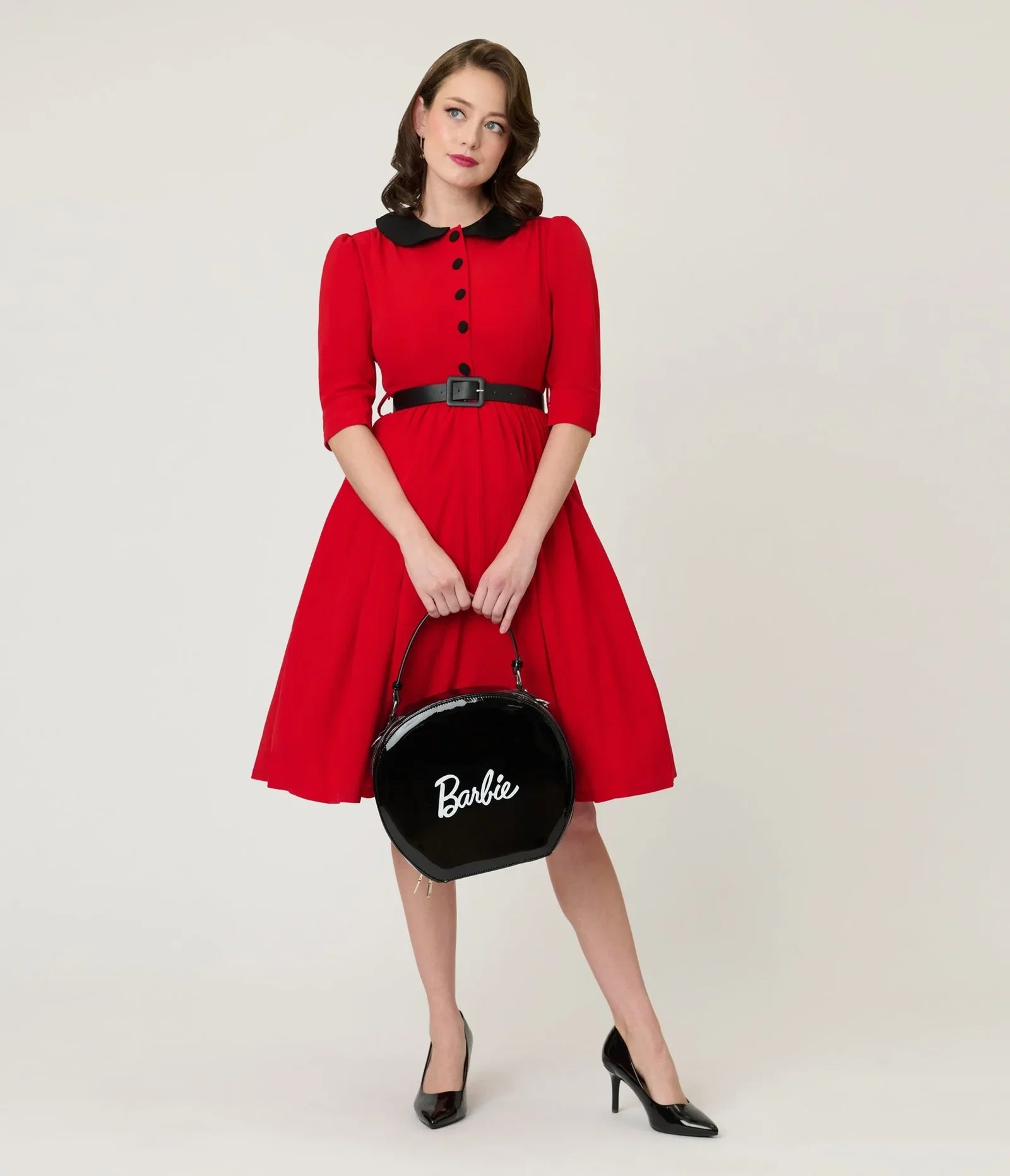 Image of Red & Black Collared Swing Dress